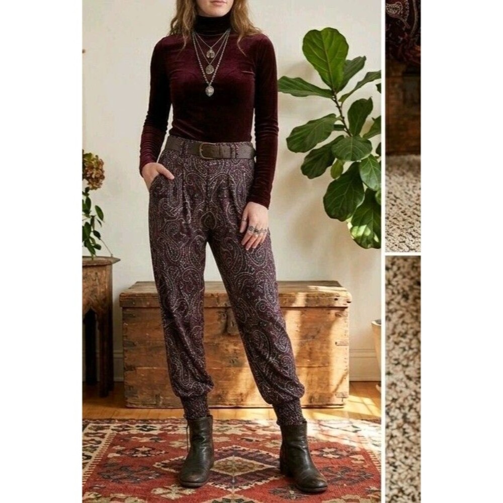REAL CLOTHING Paisley Jogger Pants Size 10 Whimsigoth Boho Viscose Stretchy